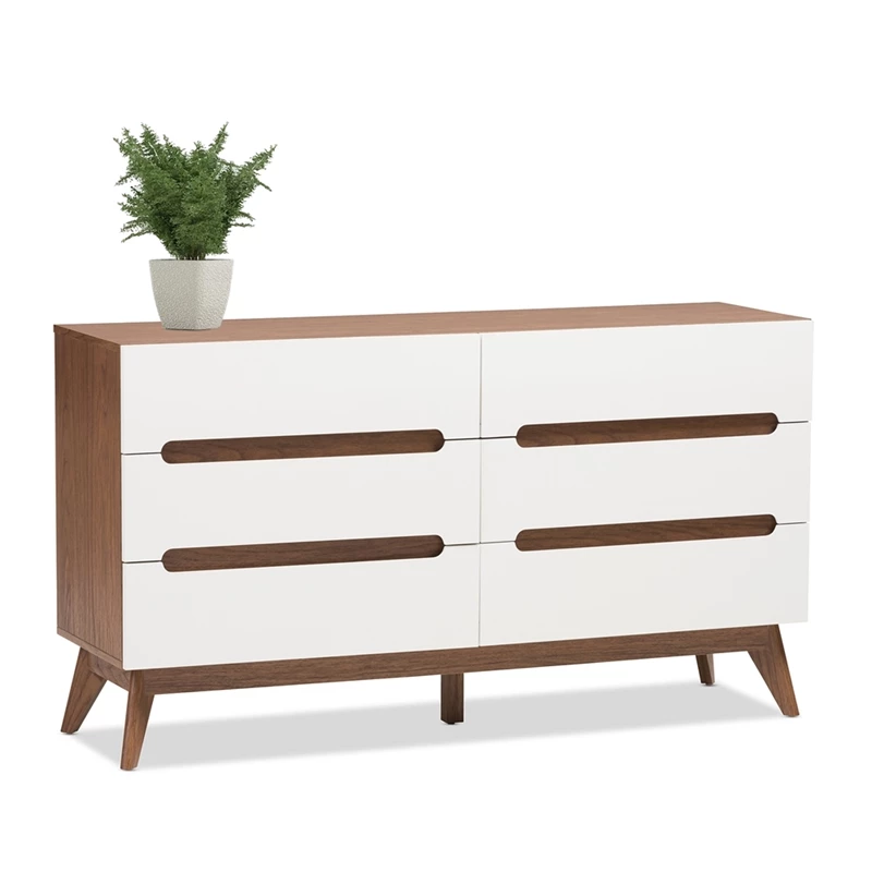 Hot Sale ๐คฉ Levan Home Modern 6 Drawer Double ๐ Dresser In White And Walnut ๐งจ