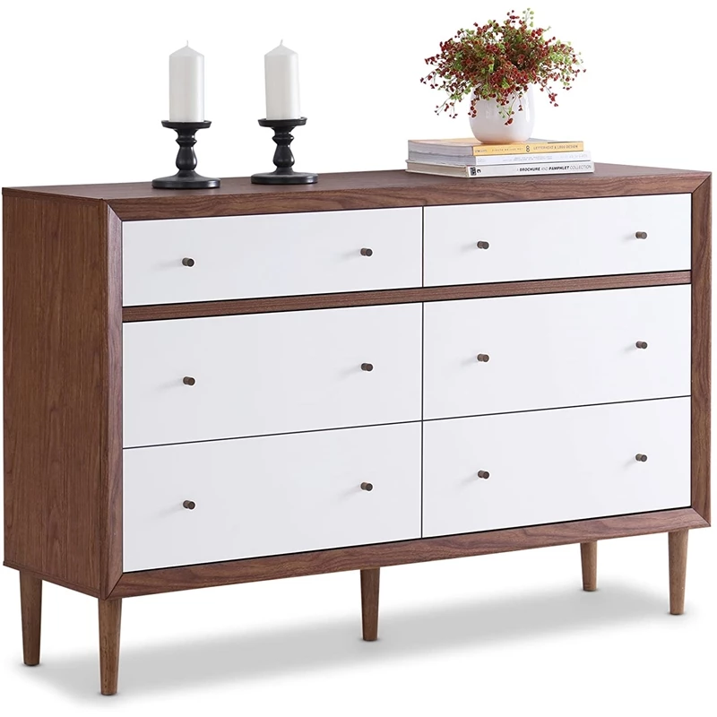Cheap ๐ฅฐ Levan Home Modern 6 Drawer Double ๐ Dresser In White And Walnut โ๏ธ - Image 7
