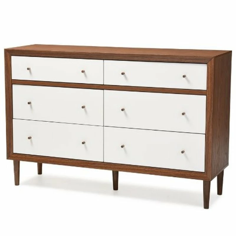 Cheap ๐ฅฐ Levan Home Modern 6 Drawer Double ๐ Dresser In White And Walnut โ๏ธ