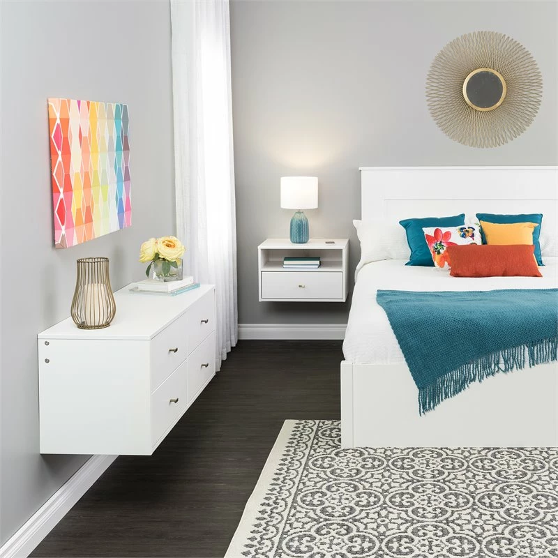 Outlet ❤️ Prepac Milo 4 Drawer Floating Wooden 👗 Dresser In White 🎁 - Image 11