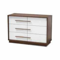 Cheapest 🤩 Bowery Hill Mid-Century 6-Drawer Wood 👗 Dresser In White And Walnut 🥰