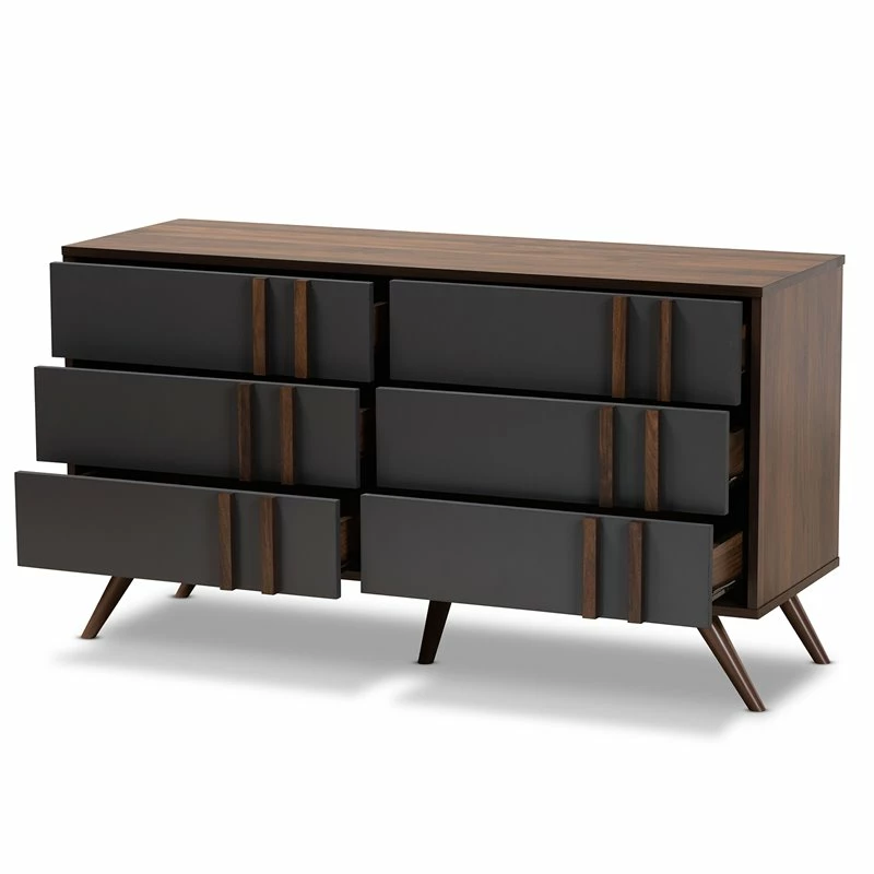 Outlet ๐ฅฐ Bowery Hill Gray And Walnut Finished Wood 6-Drawer Bedroom ๐ Dresser ๐ - Image 2