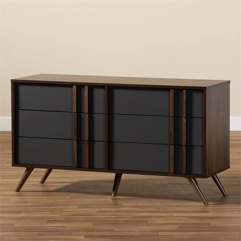 Outlet ๐ฅฐ Bowery Hill Gray And Walnut Finished Wood 6-Drawer Bedroom ๐ Dresser ๐ - Image 8