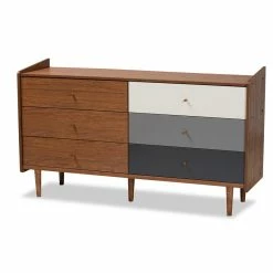 Discount ✔️ Bowery Hill Walnut Brown And Grey Finished Wood 6-Drawer 👗 Dresser 👏