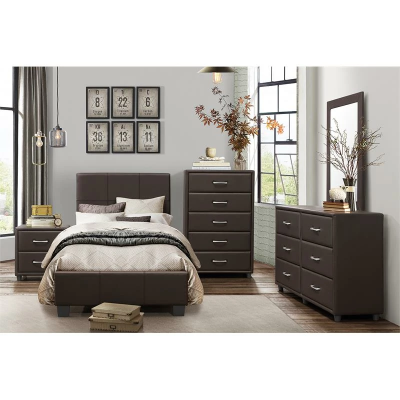 New ๐ Pemberly Row 6 Drawers Contemporary Faux Leather ๐ Dresser In Dark Brown ๐ - Image 2