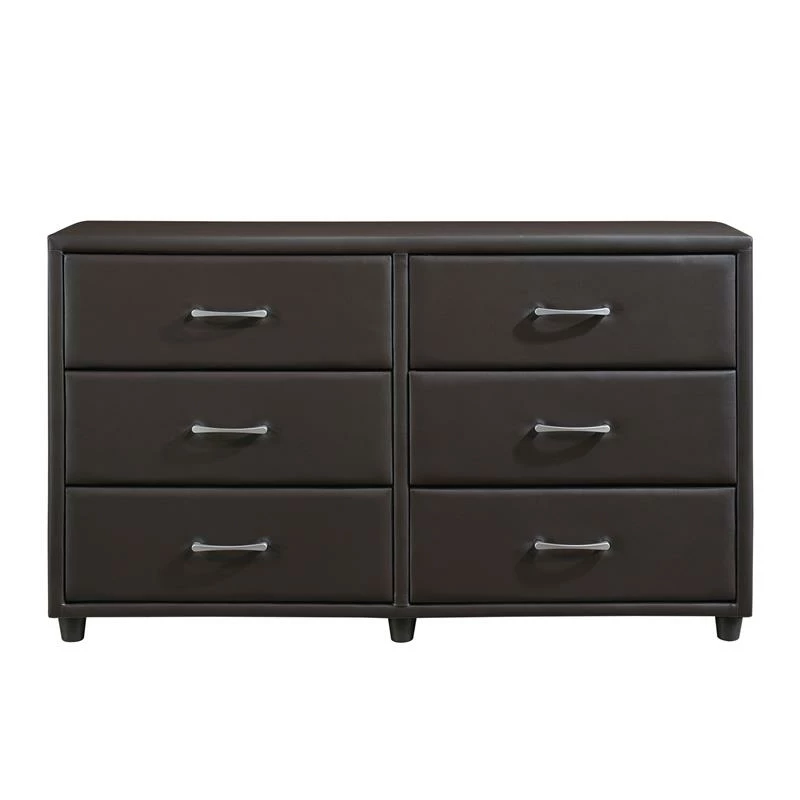 New ๐ Pemberly Row 6 Drawers Contemporary Faux Leather ๐ Dresser In Dark Brown ๐ - Image 3