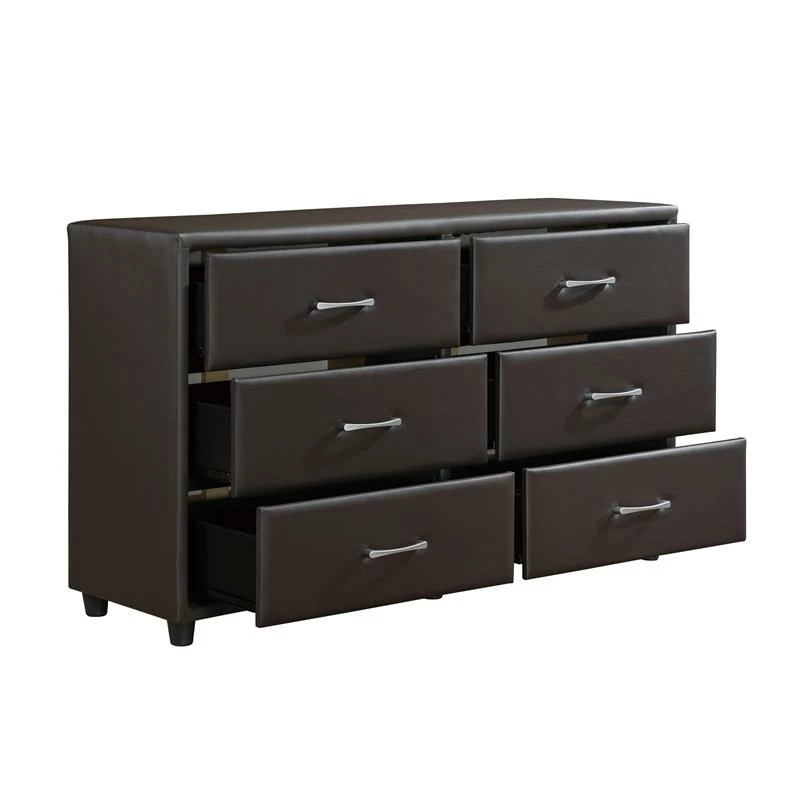 New ๐ Pemberly Row 6 Drawers Contemporary Faux Leather ๐ Dresser In Dark Brown ๐ - Image 4