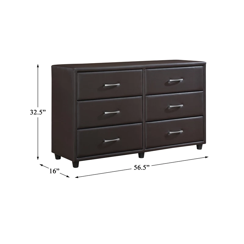 New ๐ Pemberly Row 6 Drawers Contemporary Faux Leather ๐ Dresser In Dark Brown ๐ - Image 6