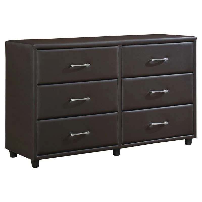 New ๐ Pemberly Row 6 Drawers Contemporary Faux Leather ๐ Dresser In Dark Brown ๐