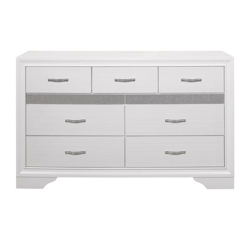 Buy ๐ Pemberly Row 9 Drawers Contemporary Wood ๐ Dresser In White And Silver Glitter ๐ฅฐ - Image 3