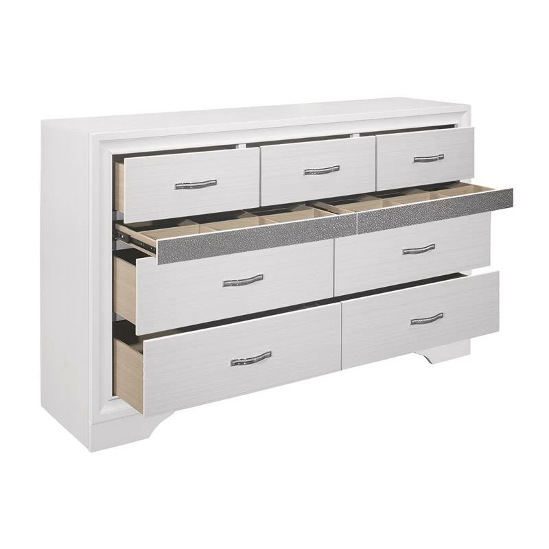 Buy ๐ Pemberly Row 9 Drawers Contemporary Wood ๐ Dresser In White And Silver Glitter ๐ฅฐ - Image 4