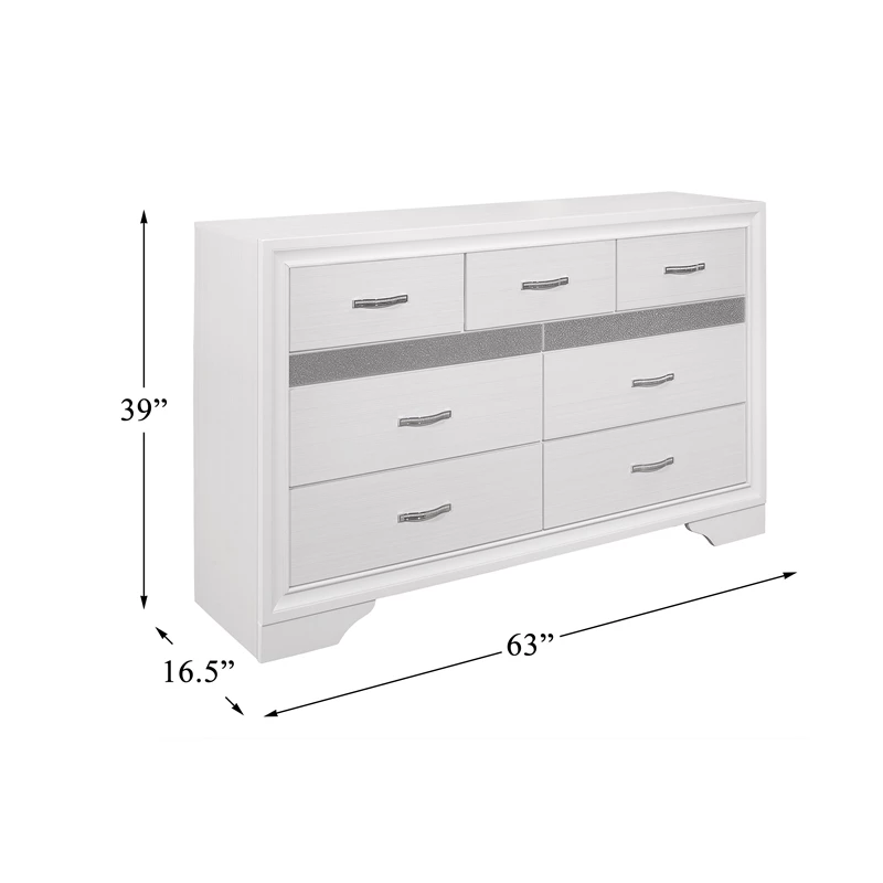 Buy ๐ Pemberly Row 9 Drawers Contemporary Wood ๐ Dresser In White And Silver Glitter ๐ฅฐ - Image 6