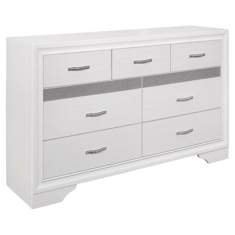 Buy ๐ Pemberly Row 9 Drawers Contemporary Wood ๐ Dresser In White And Silver Glitter ๐ฅฐ