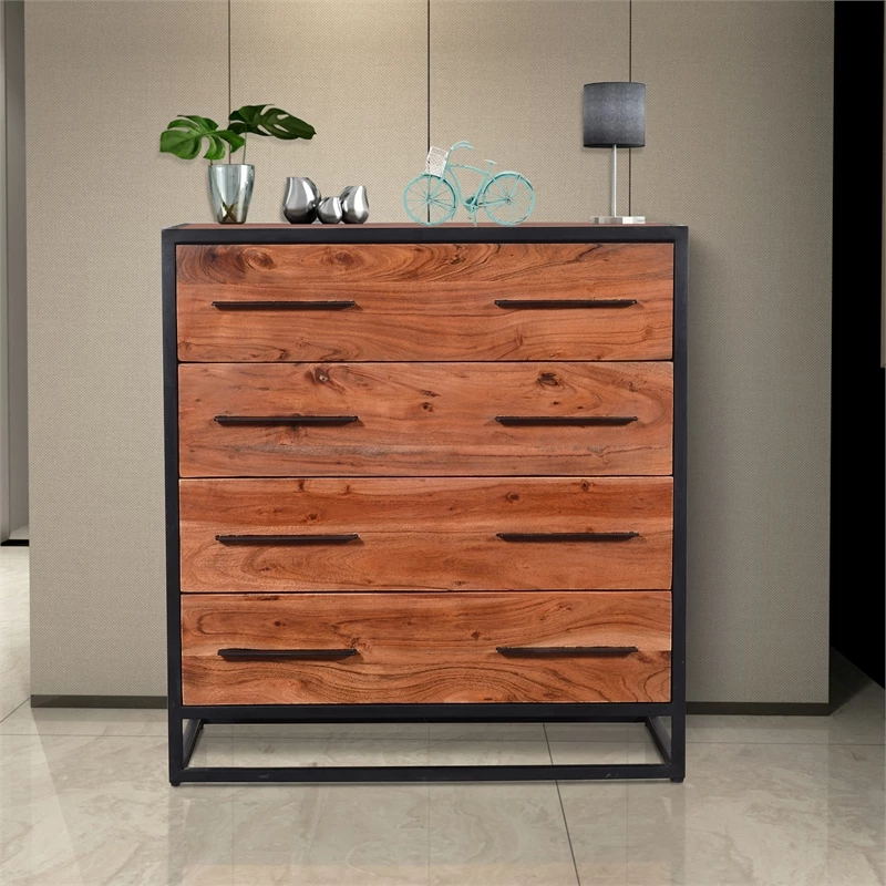 Deals 🥰 Benzara Handmade Wood 👗 Dresser With Live Edge Design 4 Drawers In Brown And Black 🎉 - Image 8