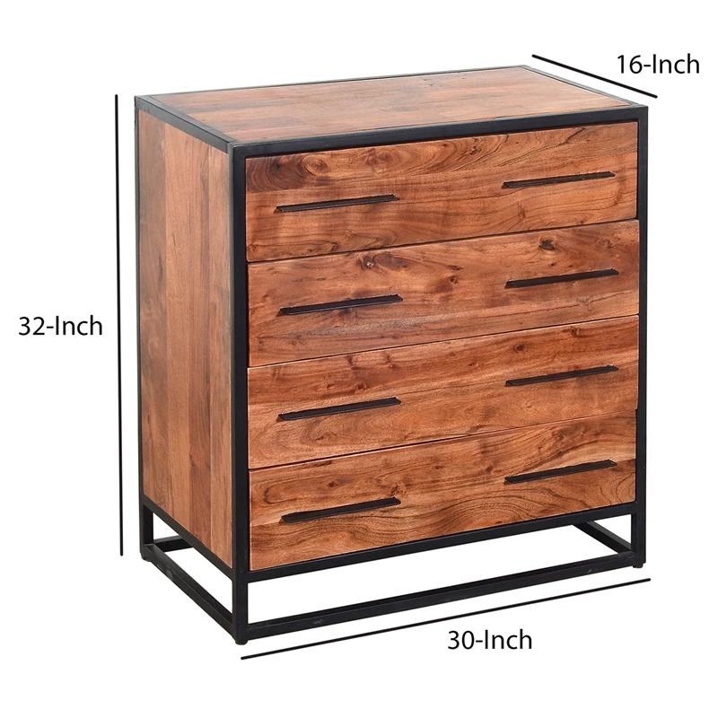 Deals 🥰 Benzara Handmade Wood 👗 Dresser With Live Edge Design 4 Drawers In Brown And Black 🎉 - Image 2