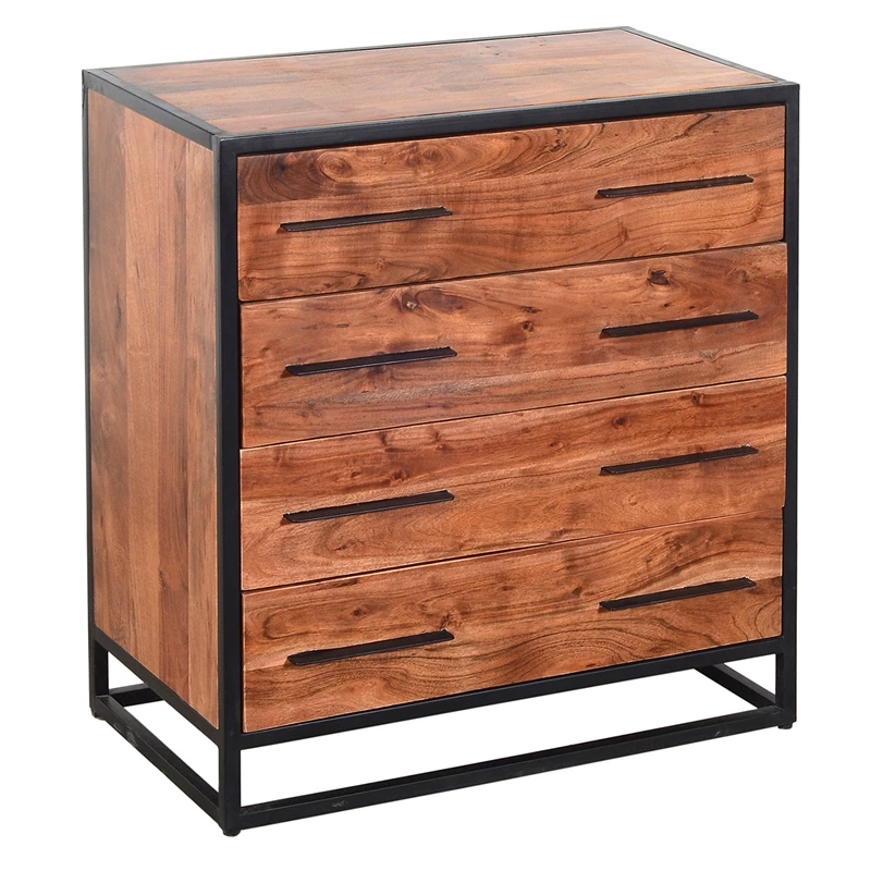 Deals 🥰 Benzara Handmade Wood 👗 Dresser With Live Edge Design 4 Drawers In Brown And Black 🎉 - Image 3