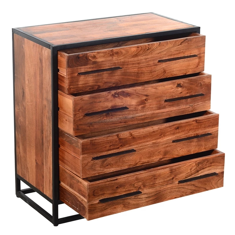 Deals 🥰 Benzara Handmade Wood 👗 Dresser With Live Edge Design 4 Drawers In Brown And Black 🎉 - Image 6