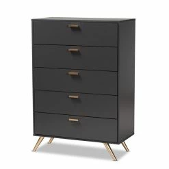 Best deal 🤩 Baxton Studio Kelson Dark Grey And Gold Finished Wood 5-Drawer Chest ❤️