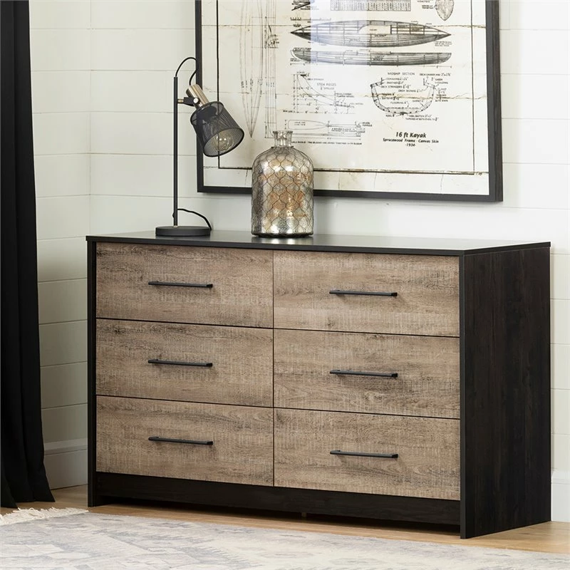Cheapest ๐ Bowery Hill 6 Drawer Double ๐ Dresser In Weathered Oak And Ebony โญ - Image 2