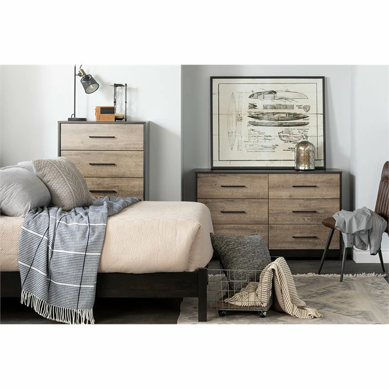 Cheapest ๐ Bowery Hill 6 Drawer Double ๐ Dresser In Weathered Oak And Ebony โญ - Image 5