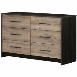 Cheapest 😀 Bowery Hill 6 Drawer Double 👗 Dresser In Weathered Oak And Ebony ⭐