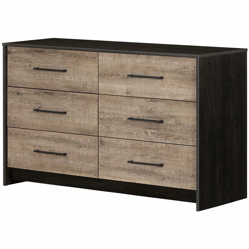 Cheapest ๐ Bowery Hill 6 Drawer Double ๐ Dresser In Weathered Oak And Ebony โญ