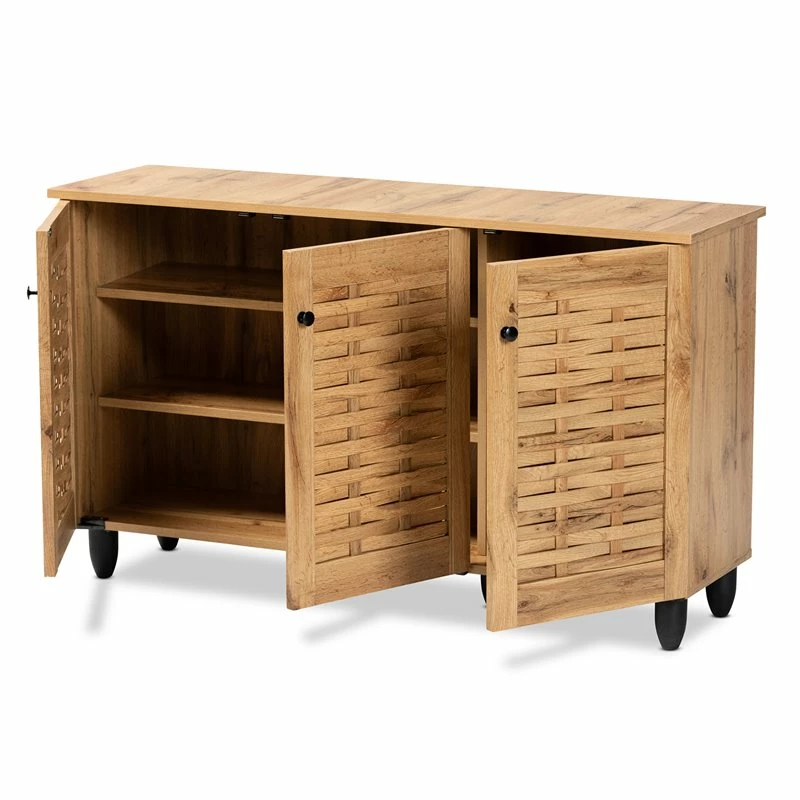 New 🌟 Bowery Hill Oak Brown Finished Wood 3-Door 👟 Shoe Cabinet 🎁 - Image 4