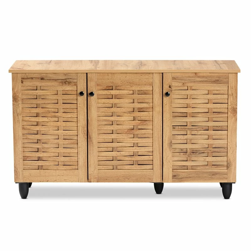 New 🌟 Bowery Hill Oak Brown Finished Wood 3-Door 👟 Shoe Cabinet 🎁 - Image 5