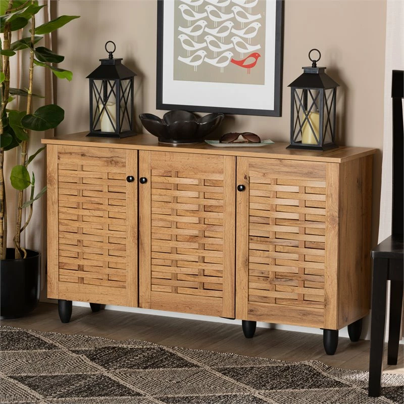 New 🌟 Bowery Hill Oak Brown Finished Wood 3-Door 👟 Shoe Cabinet 🎁 - Image 9