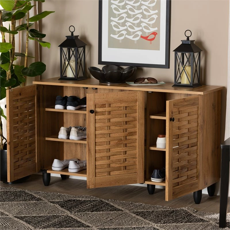 New 🌟 Bowery Hill Oak Brown Finished Wood 3-Door 👟 Shoe Cabinet 🎁 - Image 10