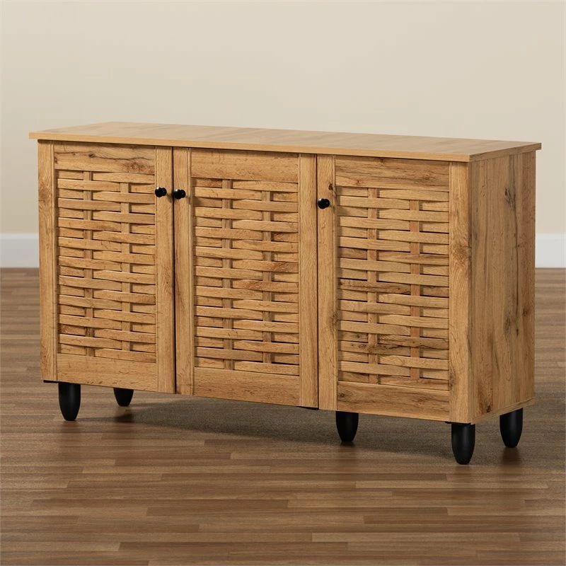 New 🌟 Bowery Hill Oak Brown Finished Wood 3-Door 👟 Shoe Cabinet 🎁 - Image 11