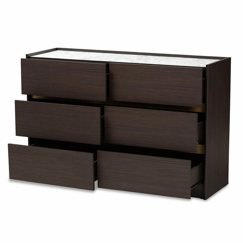 Buy ❤️ Bowery Hill Modern Dark Brown And Gold Finished Wood 6-Drawer 👗 Dresser ⭐ - Image 4