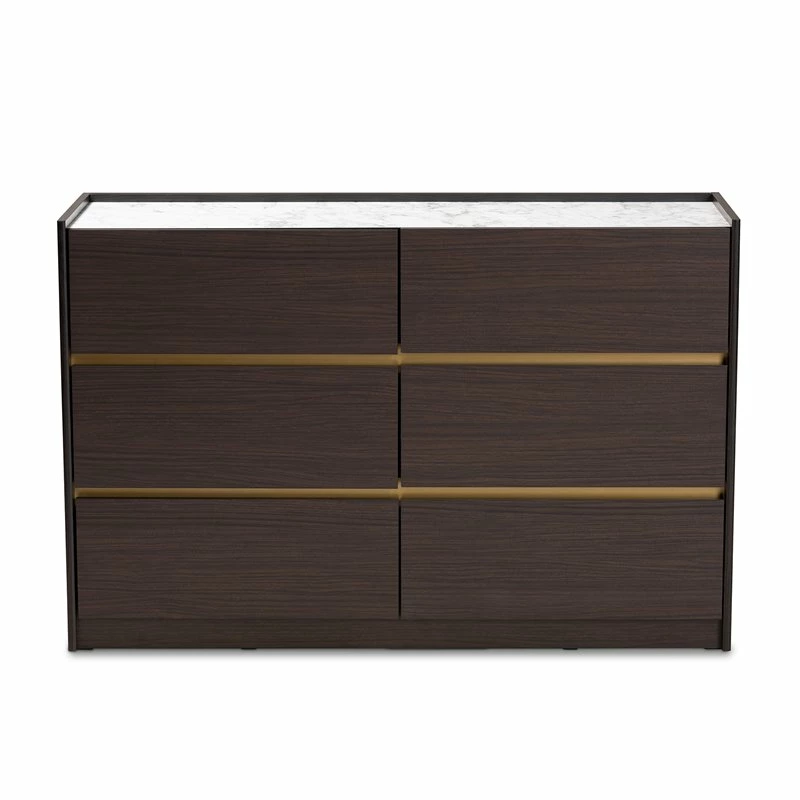 Buy ❤️ Bowery Hill Modern Dark Brown And Gold Finished Wood 6-Drawer 👗 Dresser ⭐