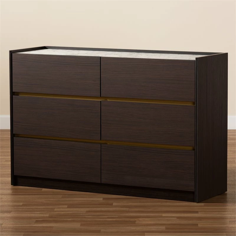 Buy ❤️ Bowery Hill Modern Dark Brown And Gold Finished Wood 6-Drawer 👗 Dresser ⭐ - Image 9