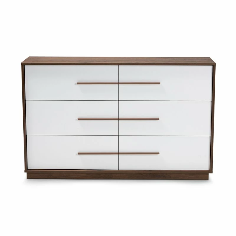 Coupon ✔️ Bowery Hill Mid-Century 6-Drawer Wood 👗 Dresser In White And Walnut 🎉 - Image 3