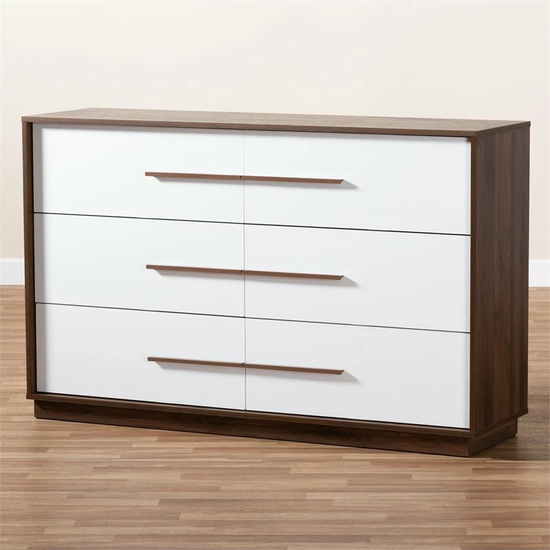 Coupon ✔️ Bowery Hill Mid-Century 6-Drawer Wood 👗 Dresser In White And Walnut 🎉 - Image 7