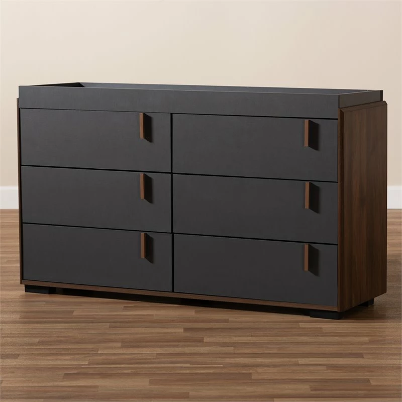 Cheapest ๐ Bowery Hill Mid-Century Two-Tone 6-Drawer Wood ๐ Dresser In Gray And Walnut ๐ - Image 6