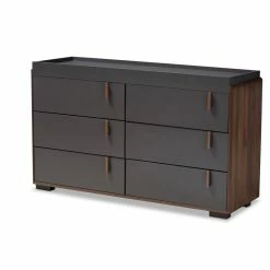Cheapest 🎉 Bowery Hill Mid-Century Two-Tone 6-Drawer Wood 👗 Dresser In Gray And Walnut 🌟