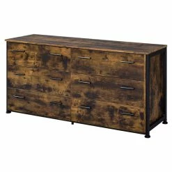 Promo 🛒 ACME Furniture ACME Juvanth 6 Drawers Wooden 👗 Dresser With Metal Legs In Rustic Oak And Black 😉