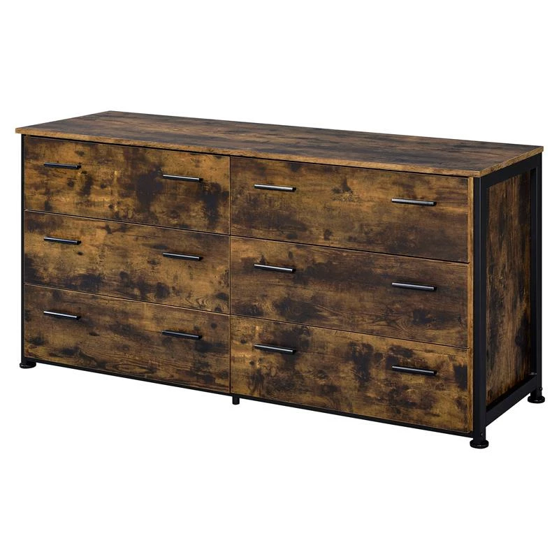 Promo 🛒 ACME Furniture ACME Juvanth 6 Drawers Wooden 👗 Dresser With Metal Legs In Rustic Oak And Black 😉