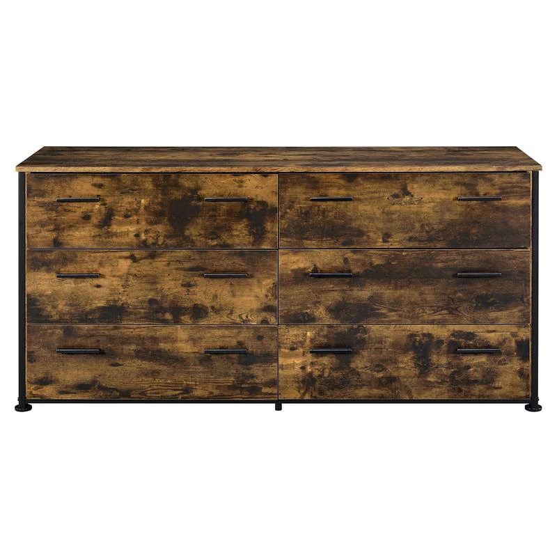 Promo 🛒 ACME Furniture ACME Juvanth 6 Drawers Wooden 👗 Dresser With Metal Legs In Rustic Oak And Black 😉 - Image 5