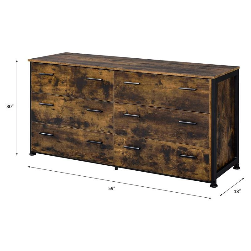 Promo 🛒 ACME Furniture ACME Juvanth 6 Drawers Wooden 👗 Dresser With Metal Legs In Rustic Oak And Black 😉 - Image 7