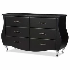Cheapest 🥰 Bowery Hill 6 Drawer Faux Leather Double 👗 Dresser In Black 😉
