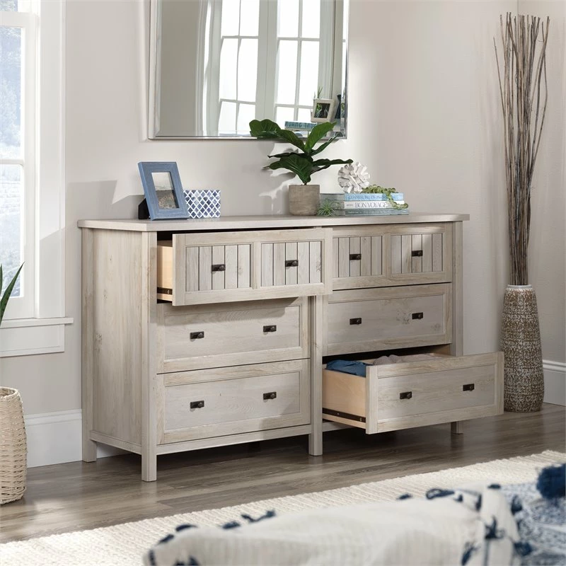 New ⌛ Sauder Costa 6 Drawer Coastal Cottage Wooden 👗 Dresser In Chalked Chestnut 🔥 - Image 5