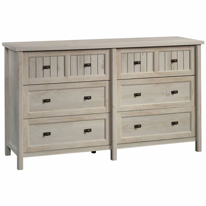 New ⌛ Sauder Costa 6 Drawer Coastal Cottage Wooden 👗 Dresser In Chalked Chestnut 🔥