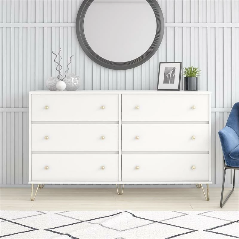 Discount ๐งจ Ameriwood Home Novogratz Finley Contemporary Engineered Wood 6 Drawer ๐ Dresser In White ๐ - Image 2