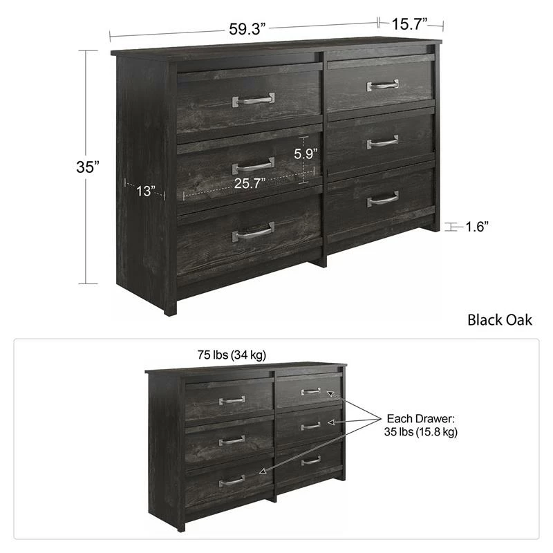 Cheapest ✔️ Ameriwood Home Draven 6 Drawer 👗 Dresser In Black Oak 🤩 - Image 9