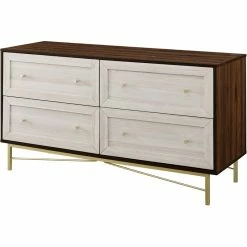 Flash Sale ⌛ Walker Edison Gwen 56" 4-Drawer Modern Bedroom 👗 Dresser In Dark Walnut/White Poplar 😉