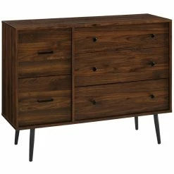 Hot Sale ๐ Walker Edison Modern 5-Drawer Metal And Wood Bedroom ๐ Dresser In Dark Walnut ๐ฏ