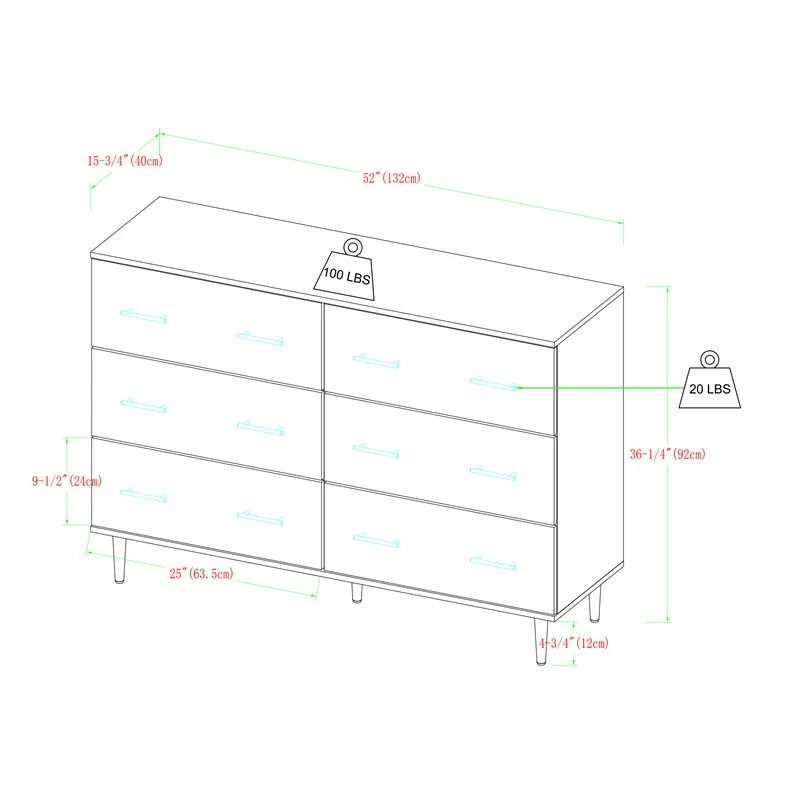 New 👍 Walker Edison Savanna Modern Wood 6-Drawer 👗 Dresser In Gray Wash 🛒 - Image 3